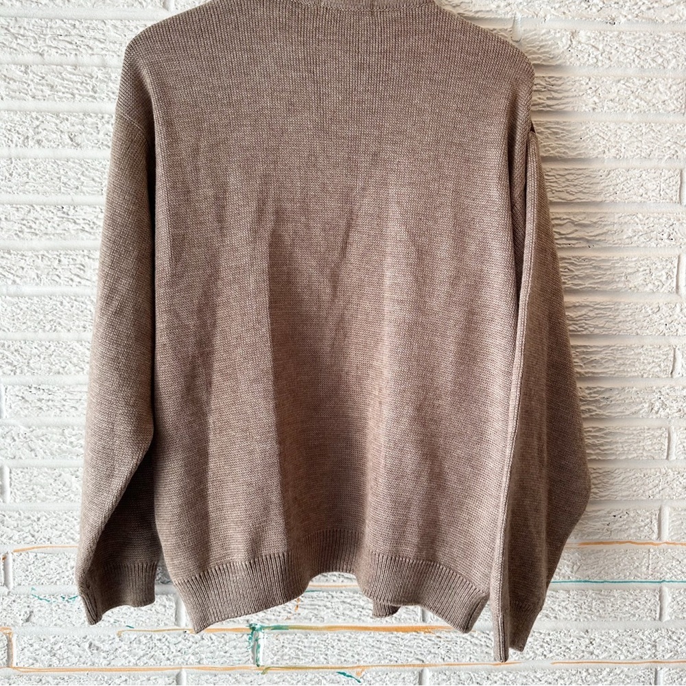 Vintage Norm Thompson Button Down Cardigan/Leather and Wool Blend/Front Pockets - Picture 2 of 8